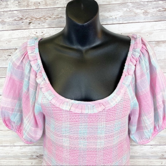 LOVESHACKFANCY Molly Top Pink Pastel Plaid Smocked - Picture 3 of 13